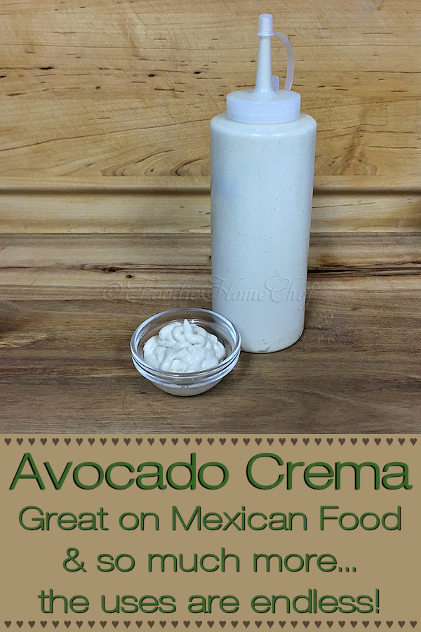 Avocado Crema- The question is what can't you use Avocado Crema on? It's great as a topping on Mexican dishes like Tacos, Chili, Burritos, Huevos Rancheros & more. I use it on my Loaded Mexican Hot Dogs recipe & also love it on scrambled eggs, it gives them a scrumptious creaminess. I'm sure you'll love it!  --------- #AvocadoCrema #Avocado #MexicanFood #MexicanRecipes #TacoSauce #Tacos #Nachos #Burritos #Enchiladas #Chili #Condiments #Sauce #Food #Cooking #Recipes #Recipe #FoodieHomeChef
