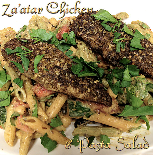 Za'atar Chicken & Pasta Salad - This Za'atar Chicken dish is one of my Signature Recipes & is very popular at my house. If you're not familiar with Za'atar, it's a wonderful spice blend found in many Middle Eastern dishes. Suggestion: is best when served barely warm or at room temperature. --------- #Za'atar #Chicken #Za'atarChicken #ChickenRecipes #Pasta #PastaSalad #MiddleEasternFood #MiddleEasternRecipes #Food #Cooking #Recipes #Recipe #FoodieHomeChef
