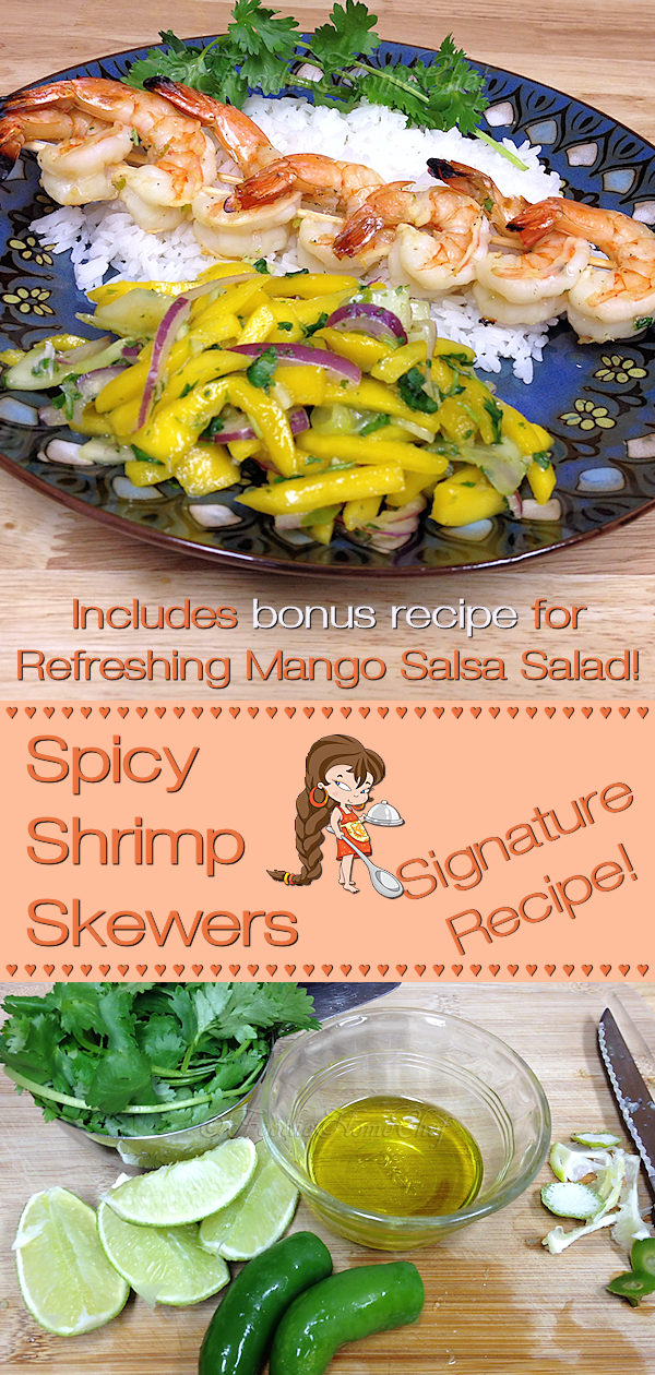 Spicy Shrimp Skewers is one of my Signature Recipes. Grill these or broil on a sheet pan in the oven. No matter how you prepare it, it's a real favorite for those who love food with a spicy kick! Also included is a bonus recipe for my Mango Salsa Salad that pairs up perfectly with this fabulous dish... enjoy! --------- #ShrimpSkewers #ShrimpRecipes #GrilledShrimp #SeafoodRecipes #SheetPanRecipes #MangoSalsa #Salsa #MexicanFood #MexicanRecipes #Food #Cooking #Recipes #Recipe #FoodieHomeChef
