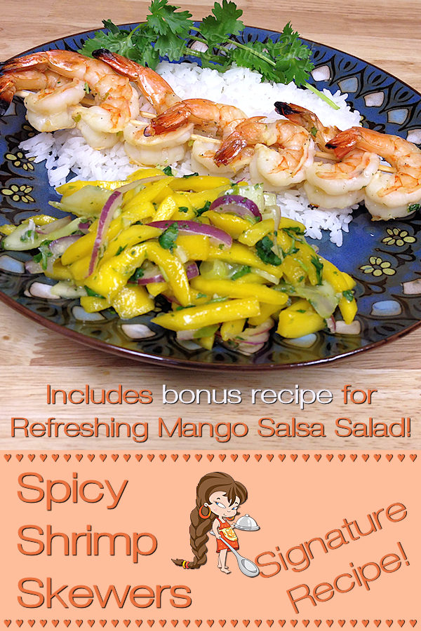 Spicy Shrimp Skewers is one of my Signature Recipes. Grill these or broil on a sheet pan in the oven. No matter how you prepare it, it's a real favorite for those who love food with a spicy kick! Also included is a bonus recipe for my Mango Salsa Salad that pairs up perfectly with this fabulous dish... enjoy! --------- #ShrimpSkewers #ShrimpRecipes #GrilledShrimp #SeafoodRecipes #SheetPanRecipes #MangoSalsa #Salsa #MexicanFood #MexicanRecipes #Food #Cooking #Recipes #Recipe #FoodieHomeChef
