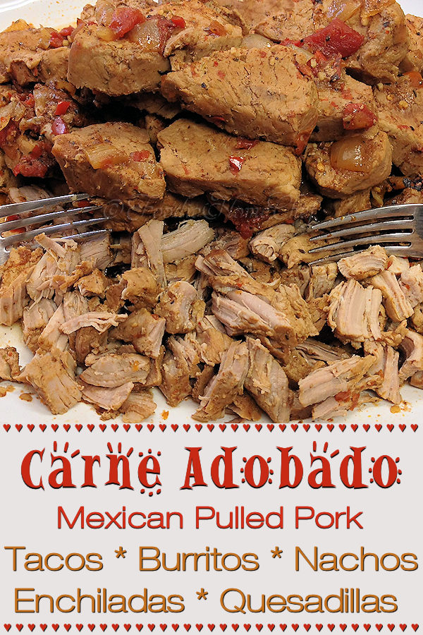 What is Carne Adobado you ask? It's an awesome chile marinated & Mexican spiced shredded pork with a variety of uses, such as a filling for tacos, burritos, enchiladas, quesadillas, nachos & more. This recipe makes a large batch that lasts a long time. It's freezer friendly, so it's well worth the effort! --------- #MexicanFood #MexicanRecipes #Carne #CarneAdobado #MexicanPulledPork #PulledPork #PorkRecipes #Tacos #TacoFilling #CincodeMayo #Food #Cooking #Recipes #Recipe #FoodieHomeChef
