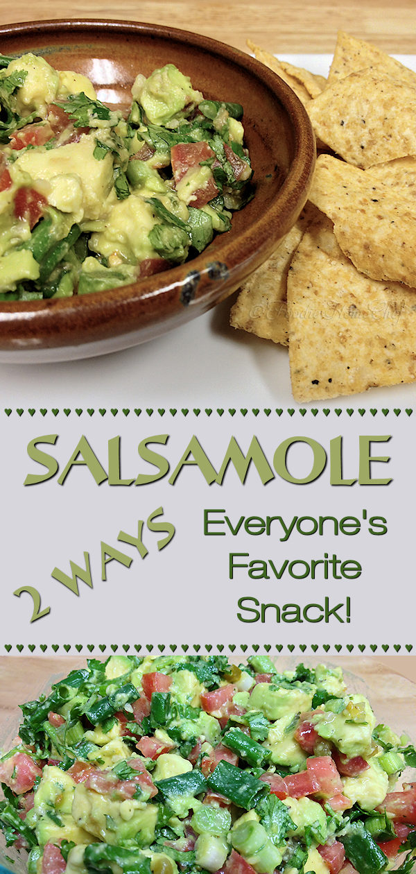 Salsamole 2 Ways by Foodie Home Chef is a scrumptious & healthy way to add more avocado into your diet. This makes a great appetizer, snack or game day treat. There's a made from scratch version & an easier recipe if you need to make it in a hurry! | Foodie Home Chef @FoodieHomeChef --------- 
 #Salsamole #Guacamole #MexicanRecipes #DipRecipes #PartyRecipes #AvocadoRecipes #GameDayRecipes #Appetizers #AppetizerRecipes #SnackRecipes #VegetarianRecipes #VeganRecipes #HealthyRecipes #FoodieHomeChef