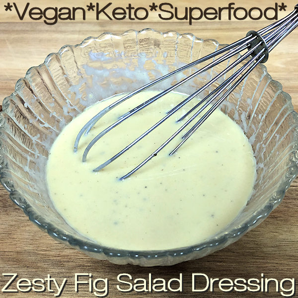 This healthy Zesty Fig Salad Dressing by Foodie Home Chef is loaded with superfoods & can be customized by using an equal amount of just about any kind of chopped dried fruit in place of the figs. For instance: raisins, cranberries, apples, Medjool dates, apricots or prunes. Make this Vegan by using a soy based yogurt. #SaladDressing #SaladDressingRecipes #HomemadeSaladDressing #HealthySaladDressing #VegetarianRecipes #Keto #KetoRecipes #HealthyRecipes #Superfood #foodiehomechef @foodiehomechef