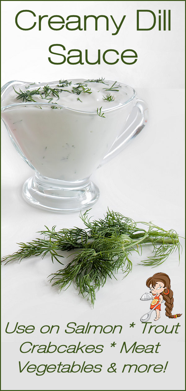 This versatile, irresistible Creamy Dill Sauce by Foodie Home Chef is terrific on Salmon, Trout & Crabcakes. Also use it with other fish, seafood & some meat recipes too. It's delicious draped over roasted or steamed vegetables, baked or mashed potatoes & it also makes a great salad dressing! Creamy Dill Sauce | Dill Sauce | Seafood Sauce | Sauce Recipes | Salad Dressing | Salad Dressing Recipes | Creamy Salad Dressing | Condiments | Condiment Recipes | #foodiehomechef @foodiehomechef
