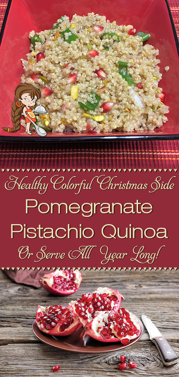 This quinoa side dish by Foodie Home Chef is a welcome, healthy addition to your Christmas dinner table because of it's color scheme. It's also a superfood side dish you'll want to serve all year long, pairing nicely with many entrees, as well as making a healthy snack any time of the day! Quinoa | Quinoa Recipes | Quinoa Side Dish | Side Dish Recipes | Healthy Side Dish | Healthy Snacks | Superfood | Vegetarian Recipes | Christmas Side Dish | ChristmasRecipes | #foodiehomechef @foodiehomechef