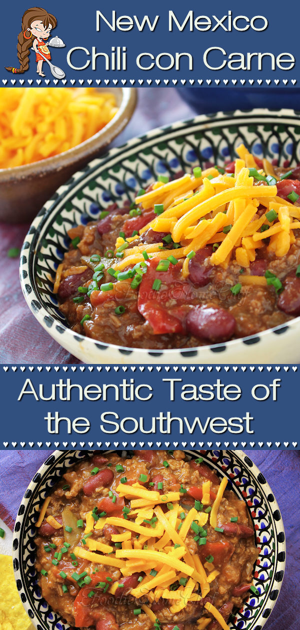 There's no better comfort food than a great bowl of chili with warmed, buttered tortillas on the side. New Mexico Chili aka Chili con Carne was created by Foodie Home Chef in the 1970's & has been tweaked many times over the years to end up with a masterpiece Signature Chili Recipe... I hope you & your family will enjoy it! Chili con Carne | Mexican Chili | Mexican Food | Mexican Recipes | Stew Recipes | New Mexico Recipes | Comfort Food | Dinner Recipes | #foodiehomechef @foodiehomechef
