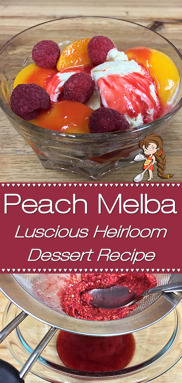 Peach Melba is a luscious dessert, created by a French chef, that's been wowing folks for well over 100 years. This easy version by Foodie Home Chef is bright & cheery, smooth & creamy and is sure to become one of your favorite desserts! Peach Melba is a fabulous dessert to serve during any holiday from Christmas to Easter to Mother's Day to Thanksgiving... your guests will rave about it! Peach Melba | Peach Melba Dessert | Dessert Recipes | Holiday Desserts | #foodiehomechef @foodiehomechef