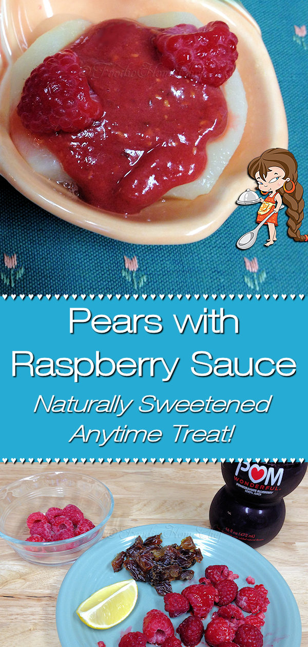 We all strive to eat healthier these days & this easy, delicious Pears with Raspberry Sauce by Foodie Home Chef will help you reach your goal! Naturally sweetened with Medjool dates this superfood recipe will satisfy your sweet tooth gulit free. Serve this for breakfast or as a healthy snack or dessert. Pear Recipes | Raspberry Sauce | Fruit Recipes | Breakfast Recipes | Healthy Snacks | Healthy Desserts | Dessert Recipes | Vegan Recipes | Gluten-Free Recipes | #foodiehomechef @foodiehomechef

