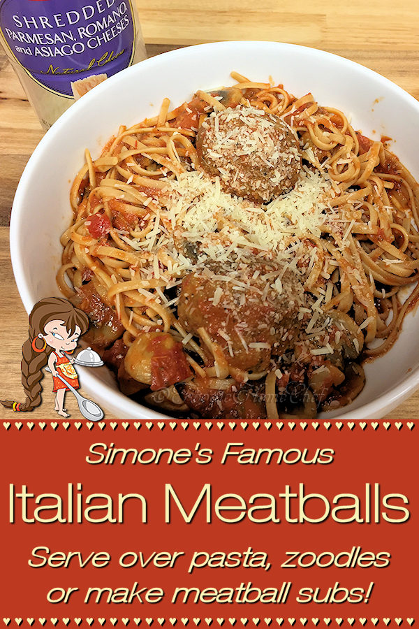 This Signature Recipe by Foodie Home Chef has been touted & made famous by those who've eaten them (for 40+ years) as the best meatballs to ever grace a plate of pasta! Simmer on low for a couple of hours in your favorite pasta sauce. Serve over your favorite pasta, zoodles or make meatball subs & you'll be in Italian heaven! Meatball Recipes | Meatballs | Italian Meatballs | Homemade Meatballs | Italian Food | Italian Recipes | Dinner Recipes | Comfort Food | #foodiehomechef | @foodiehomechef
