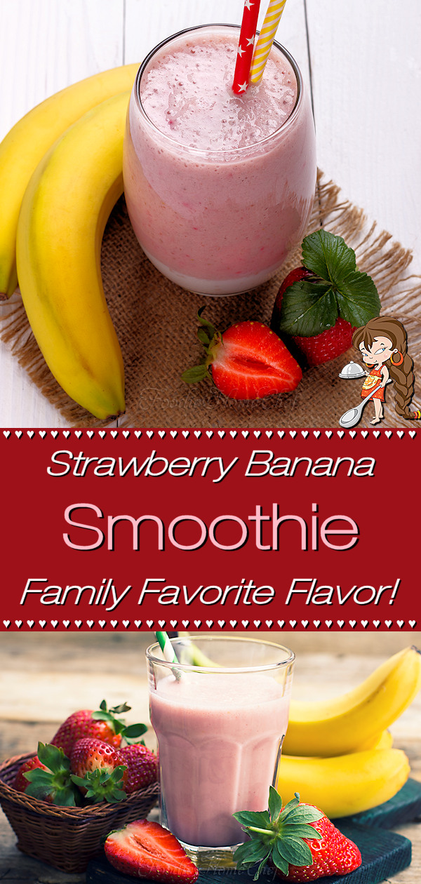 This Strawberry Banana Smoothie by Foodie Home Chef is one of the easiest smoothies to make. It has only a few ingredients, but it's super delicious & I've never met anyone who doesn't love this smoothie flavor... even the kids! Whip up one of these smoothies for an easy breakfast, anytime snack, after a workout or even as a healthy dessert! Strawberry Banana Smoothie | Smoothie Recipes | Breakfast Smoothie | Healthy Snack Recipes | Healthy Dessert Recipes | #foodiehomechef @foodiehomechef
